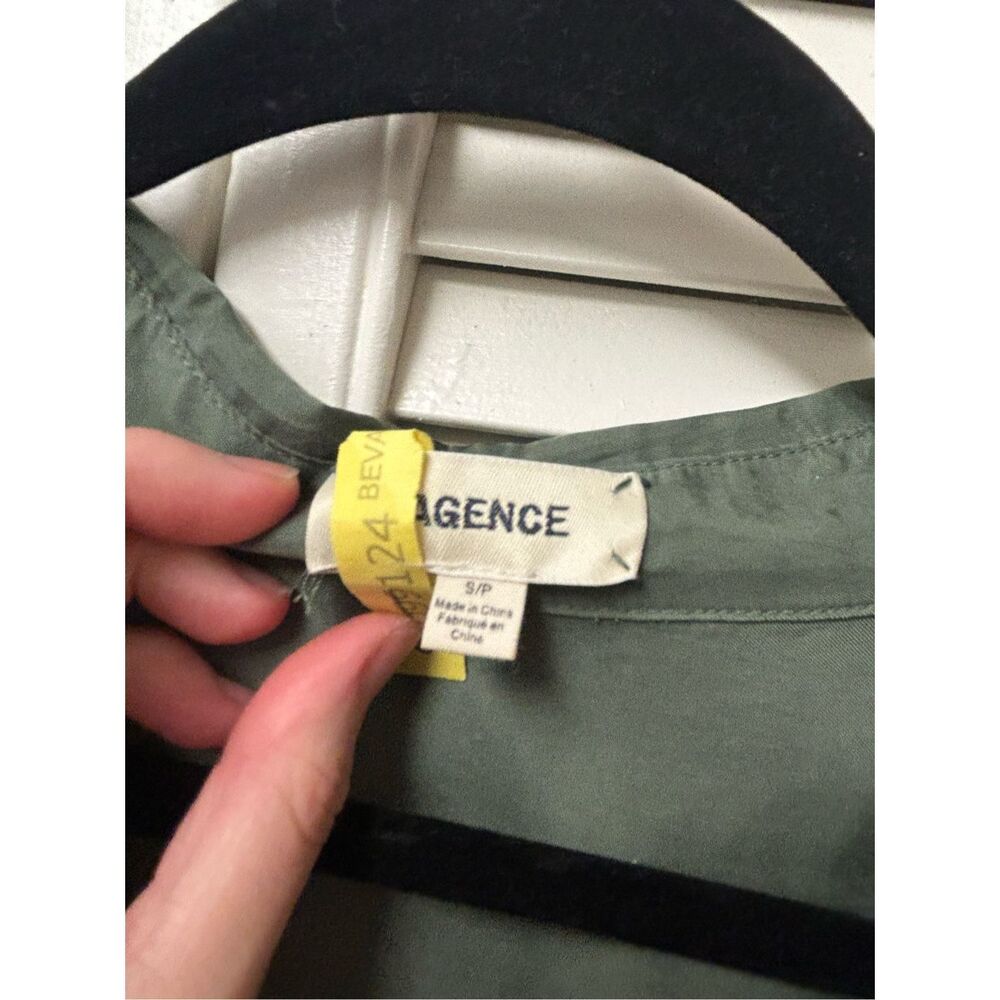 L'AGENCE Olive Green Button-Front Silk Blouse - Picture 7 of 9